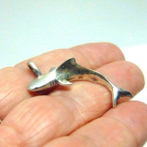 Shark Charm Sterling Silver Fish Pendent 925 Vintage 3-D BeadRage